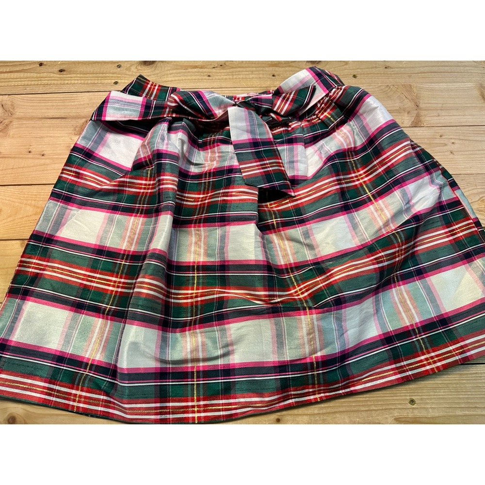 Crown Ivy Plaid Bow Skirt Womens Size 6‎ Red Green White Pink Gold Metallic - Picture 2 of 7